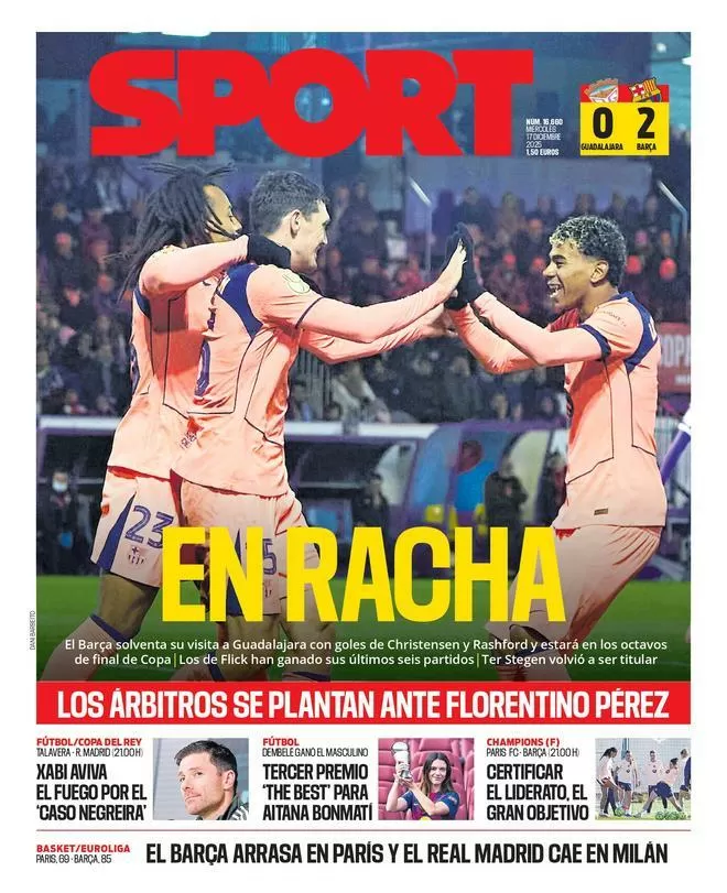 La portada de SPORT de hoy miércoles, 17 de diciembre de 2025