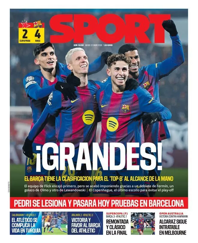La portada de SPORT de hoy jueves, 22 de enero de 2026