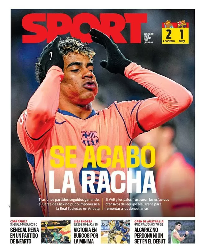 La portada de SPORT de hoy lunes, 19 de enero de 2026