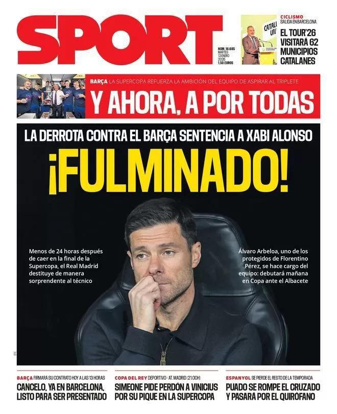 La portada de SPORT de hoy martes, 13 de enero de 2026