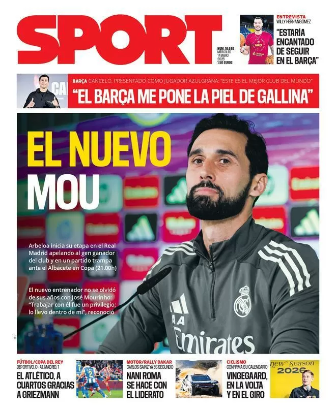 La portada de SPORT de hoy miércoles, 14 de enero de 2026