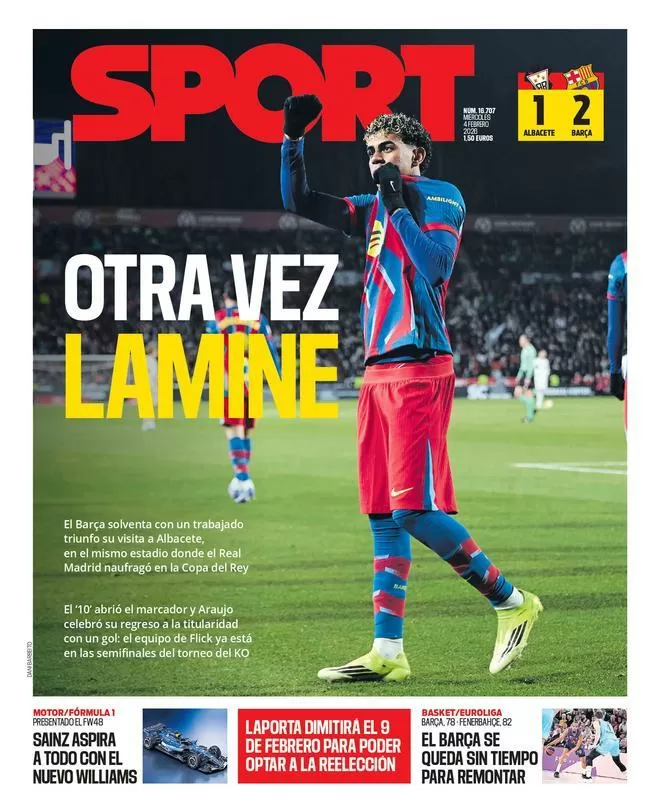 La portada de SPORT de hoy miércoles, 4 de febrero de 2026