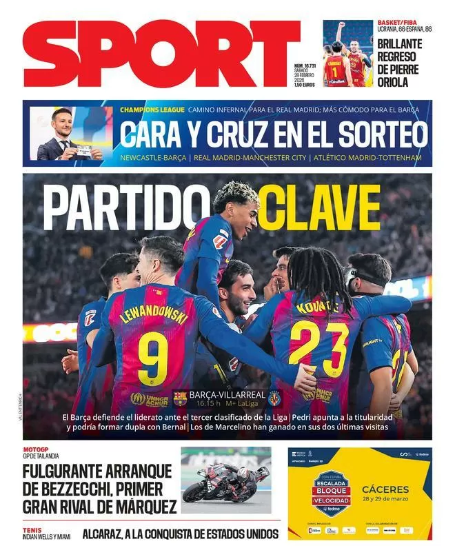 La portada de SPORT de hoy sábado, 28 de febrero de 2026