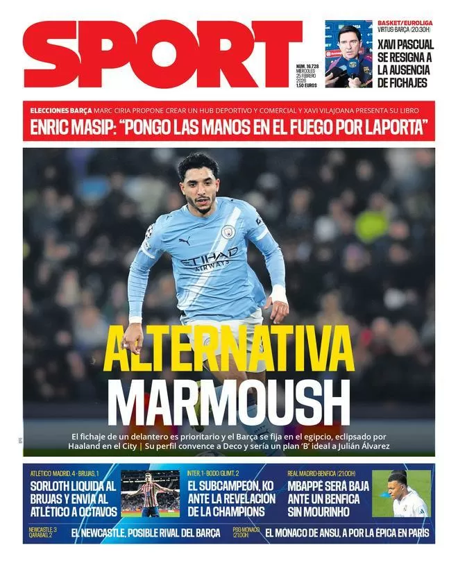 La portada de SPORT de hoy miércoles, 25 de febrero de 2026